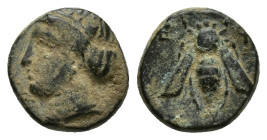 IONIA. Ephesos. Ae (10mm, 1.6 g) (Circa 375-325 BC). Obv: Head of Tyche left, wearing mural crown. Rev: E - Φ. Bee.