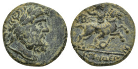 PISIDIA. Isinda. (2nd-1st centuries BC). Ae. (17mm, 4.1 g) Obv: Laureate head of Zeus right. Rev: IΣINΔЄΩN Warrior on horseback galloping right, holdi...