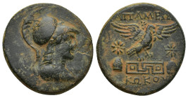 PHRYGIA, Apameia. Circa 88-40 BC. Æ (24mm, 8.1 g). Kokos, magistrate. Bust of Athena right, wearing high-crested Corinthian helmet and aegis / Eagle a...