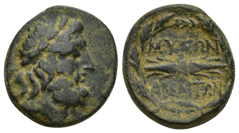 PHRYGIA, Mysia Abbaitis. 2nd century BC. Æ (18mm, 6.8 g). Laureate head of Zeus ...