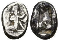 PERSIA. Achaemenidae. Darius I to Xerxes II, ca. 485-420 B.C. AR Siglos (17.7mm, 4.1 g). Persian hero-king in kneeling-running stance right, holding s...