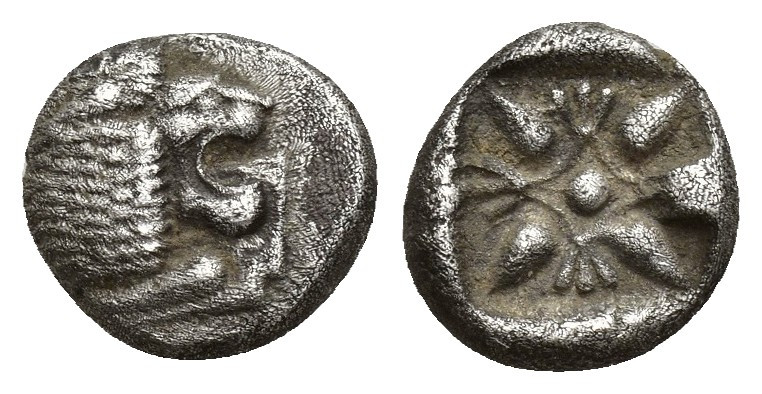 Ionia, Miletos AR Obol. Late 6th-early 5th century BC. (9mm, 1.2 g) Forepart of ...