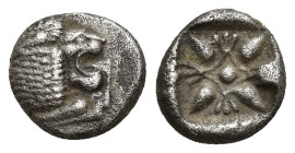 Ionia, Miletos AR Obol. Late 6th-early 5th century BC. (9mm, 1.2 g) Forepart of lion left, head reverted / Stellate pattern in incuse square.