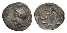 AEOLIS, Elaia. 4th-3rd centuries BC. AR Obol(?) (8.7mm, 0.3 g). Helmeted head of Athena left / Laurel wreath within incuse square.