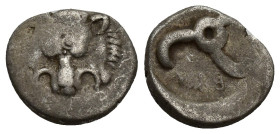 DYNASTS OF LYCIA. Trbbenimi, circa 390-370 BC. 1/3 Stater (Silver, 13mm, 2.6 g). Facing lion's scalp. Rev. Triskeles.