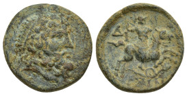 PISIDIA. Isinda. (2nd-1st centuries BC). Ae. (19mm, 5.4 g) Obv: Laureate head of Zeus right. Rev: ΙΣΙΝ. Warrior on horseback galloping right, holding ...