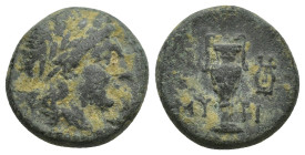 AEOLIS, Myrina . Æ (16mm, 5.2 g). Laureate head of Apollo right / MY-PA, decorated amphora; lyre right.