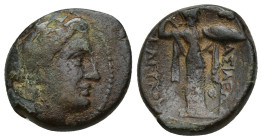 SELEUCID KINGDOM. Seleucus I Nicator (312-281 BC). AE (18mm, 6.1 g) Antioch on the Orontes Laureate head of Apollo right Rev: Athena advancing right, ...