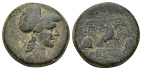 PHRYGIA. Apameia. Circa 88-40 B.C. Æ. (21mm, 8.9 g). Bust of Athena in Corinthian helmet right / Eagle alighting right on meander pattern; star above,...
