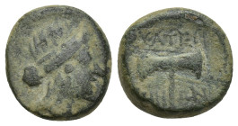 Lydia, Thyateira Æ (13mm, 3.7 g). Second century BC. Laureate head of Apollo to right / ΘΥΑΤΕΙ ΡΗ-ΝΩΝ, double axe.