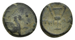 IONIA. Teos. Ae (9mm, 1.2 g) (Circa 370-300 BC). Obv: Griffin seated right, raising forepaw. Rev: THIΩN. Kantharos.