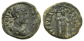 PAMPHYLIA. Perge. Hadrian (117-138). Ae. (15mm, 3.4 g) Obv: ΑΔΡΙΑΝΟС ΚΑΙСΑΡ. Laureate, draped and cuirassed bust right. Rev: ΑΡΤЄΜΙΔΟС ΠЄΡΓΑΙΑС. Artem...