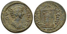 Pisidia. Andeda. Julia Domna. Augusta, AD 193-217. Æ (25mm, 8.8 g) Obv: OV ΔOMNA C Draped bust right / Rev: ΑΝΔΗΔƐΩΝ; front view of temple with two co...