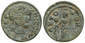 Pisidia, Termessos Æ (27mm, 11 g). 2nd-3rd centuries AD. TEPMHCCEΩΝ, Wreathed head of Zeus right, Θ below / AVTONOMΩΝ, Tyche standing left, holding ru...