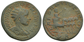 PISIDIA. Antioch. Philip II (247-249). Ae. (27mm, 11.2 g) Obv: IMP M IVL PHILIPPVS P F AVG P M. Radiate, draped and cuirassed bust right. Rev: CAES AN...