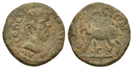 IONIA. Ephesos. Macrinus (217-218). Ae. (17mm, 2.7 g) Obv: AYT K OΠEΛ C MAKPINOC. Laureate and cuirassed bust right. Rev: EΦECIΩN. Stag standing right...