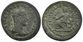 IONIA, Colophon. Volusian. AD 251-253. Æ (29mm, 10.33 g, 7h). Laureate, draped, and cuirassed bust right / Apollo seated left, holding branch and lyre...