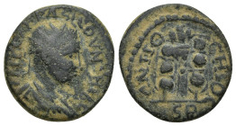 Pisidia, Antiochia. Valerian I. A.D. 253-260. Æ (20mm, 5.1 g). IMP CA[ERA]SLLOVNΛHIΛC, radiate, draped and cuirassed bust of Valerian I right / ANTIO-...