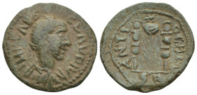 Pisidia. Antioch. Claudius Gothicus AD 268-270. Bronze Æ (24mm, 6.8 g). IMP CAES M AVR CLAV, radiate and draped bust right / ANTI-OCHI, vexillum betwe...