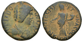 PISIDIA, Antiochia. Julia Domna. Augusta, AD 193-217. Æ (21mm, 5.4 g). Bareheaded and draped bust right / Tyche standing left, holding rudder and corn...