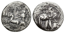 Roman Republic M.Aemilius, AR Denarius, (16mm, 3.6 g) C.58 BC, Jupiter in quadriga left, C.HVPSAEVS/AED.CVR. on right, CAPTV, C. HVPSAE. COS. PREIVER ...