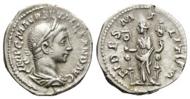 Severus Alexander. A.D. 222-235. AR denarius (19mm, 3.4 g). Rome, A.D. 225. IMP C M AVR SEV ALEXAND AVG, laureate, draped and cuirassed bust of Severu...