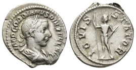 Gordian III. AD 238-244. Rome Denarius AR (20mm, 3 g). IMP GORDIANVS PIVS FEL AVG, laureate, draped and cuirassed bust right / IOVIS STATOR, Jupiter s...