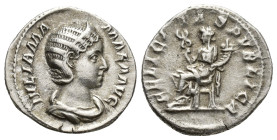 Julia Mamaea AR Denarius. (19mm, 3 g) Rome, AD 222-235. IVLIA MAMAEA AVG, draped bust right, wearing diadem / FELICITAS PVBLICA, Felicitas seated left...