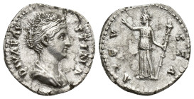 Diva Faustina Senior AR Denarius. (18mm, 2.9 g) Rome, AD 141-146. DIVA FAV-STINA Draped bust right / AVGV-STA Ceres (or Aeternitas) standing left, ext...
