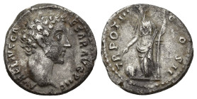 Marcus Aurelius, as Caesar, AR Denarius. (17mm, 3.4 g) Rome, AD 148-9. AVRELIVS CAESAR AVG P II F, bare head right / TR POT III COS II, Providentia st...