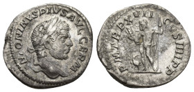 CARACALLA. Denarius. (17mm, 3.1 g). 214 AD Rome. Anv: Laureate bust of Caracalla on the right, around legend: ANTONINVS PIVS AVG GERM. Rev: Jupiter sh...