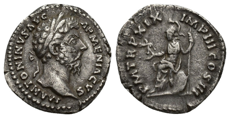 Marcus Aurelius AD 161-180. Rome Denarius AR (18mm, 2.9 g). M ANTONINVS AVG ARME...