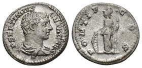 Geta as Caesar AD 197-209. Struck circa AD 203-208. Rome Denarius AR (17mm, 3 g). P SEPTIMIVS GETA CAES, bare-headed, draped and cuirassed bust of Get...