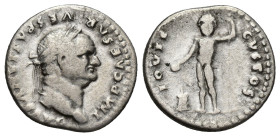 Vespasian. A.D. 69-79. AR denarius (18mm, 3 g). Rome mint, struck A.D. 75. IMP CAESAR VESPASIANVS AVG, laureate head right / IOVIS CVSTOS, Jupiter sta...