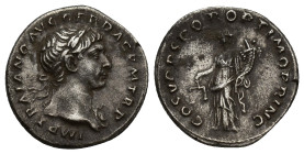 Traianus AR Denarius, Aequitas reverse Traianus (98-117 AD). AR Denarius (18mm, 3.5 g). Rome. Obv. IMP TRAIANO AVG GER DAC P M TR P, Laureate bust rig...