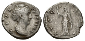 DIVA FAUSTINA I (Died 140/1). Denarius. (17mm, 3.4 g) Rome Obv: DIVA FAVSTINA. Draped bust right. Rev: AVGVSTA. Ceres standing left, holding torch and...