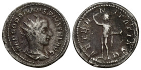 Gordian III AR Antoninianus. (23mm, 4.8 g) Rome, AD 241-243. IMP GORDIANVS PIVS FEL AVG, radiate, draped and cuirassed bust right / AETERNITATI AVG, S...