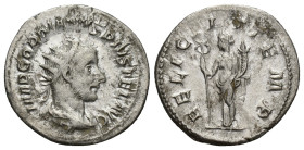 Gordian III AR Antoninianus. (23mm, 3.8 g)Rome, AD 243-244. IMP GORDIANVS PIVS FEL AVG, radiate, draped and cuirassed bust right / FELICIT TEMP, Felic...