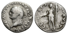 Vespasian (AD 69-79). AR denarius (17mm, 2.9 g). Rome, AD 77-78. CAESAR-VESPASIANVS AVG, laureate head of Vespasian left / CE-RES-AVGVST, Ceres standi...