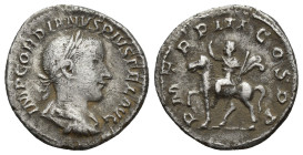 Gordian III (238-244), Antoninianus, Rome, AD 240; AR (19m, 2.8 g); IMP GORDIANVS PIVS FEL AVG, laureate, draped and cuirassed bust r., Rv. P - M TR P...