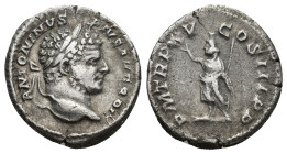 Caracalla, 198-217. Denarius (Silver, 18mm, 3.2 g), Rome, 213. ANTONINVS PIVS AVG BRIT Laureate and bearded head of Caracalla to right. Rev. P M TR P ...