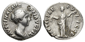 Faustina II, wife of Marcus Aurelius (AD 147-175/176). Silver denarius (17mm, 3.5 g). Ca. 147-161. FAVSTINAE AVG — PII AVG FIL, diademed, draped bust ...