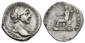 TRAJAN with TRAJAN PATER (98-117). Denarius. (18mm, 3.9 g) Rome. Obv: IMP TRAIANO AVG GER DAC P M TR P COS VI P P. Laureate bust of Trajan right, with...