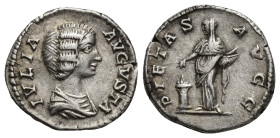 Julia Domna, Augusta, 193-217. Denarius (Silver, 18mm, 3.5 g), struck under Septimius Severus, Rome, c. 200-207. IVLIA AVGVSTA Draped bust of Julia Do...