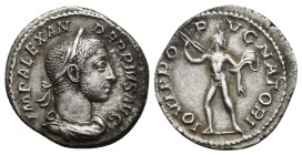 Severus Alexander AD 222-235. Rome Denarius AR (18mm, 2.8 g). IMP ALEXANDER PIVS AVG, laureate, draped and cuirassed bust of Severus Alexander right /...