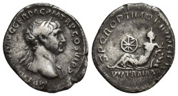 TRAJAN (98-117). Denarius. (18mm, 3 g) Rome. Obv: IMP TRAIANO AVG GER DAC P M TR P COS VI P P. Laureate bust right, with slight drapery on far shoulde...