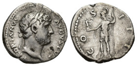 HADRIAN. 117-138 AD. AR Denarius (18mm, 3.3 g). Struck 125-128 AD. HADRIANVS AVGVSTVS, laureate head right, slight drapery on left shoulder / COS III,...