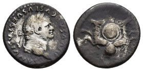 Vespasian (under Titus) - Capricorn Denarius 80 AD. Rome mint. (17mm, 2.8 g) Obv: DIVVS AVGVSTVS VESPASIANVS legend with laureate bust right. Rev: shi...