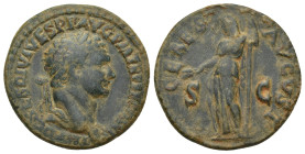 Vespasian Æ As. (25mm, 9.1 g) Uncertain Eastern mint (Thrace?), AD 81. IMP D CAES DIVI VESP F AVG P M TR P P P COS VII, laureate head to right / CERES...