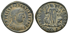 CONSTANTINE II (Caesar, 316-337). Follis. (19mm, 3 g) Cyzicus. Obv: D N FL CL CONSTANTINVS NOB C. Laureate, draped and cuirassed bust right. Rev: IOVI...